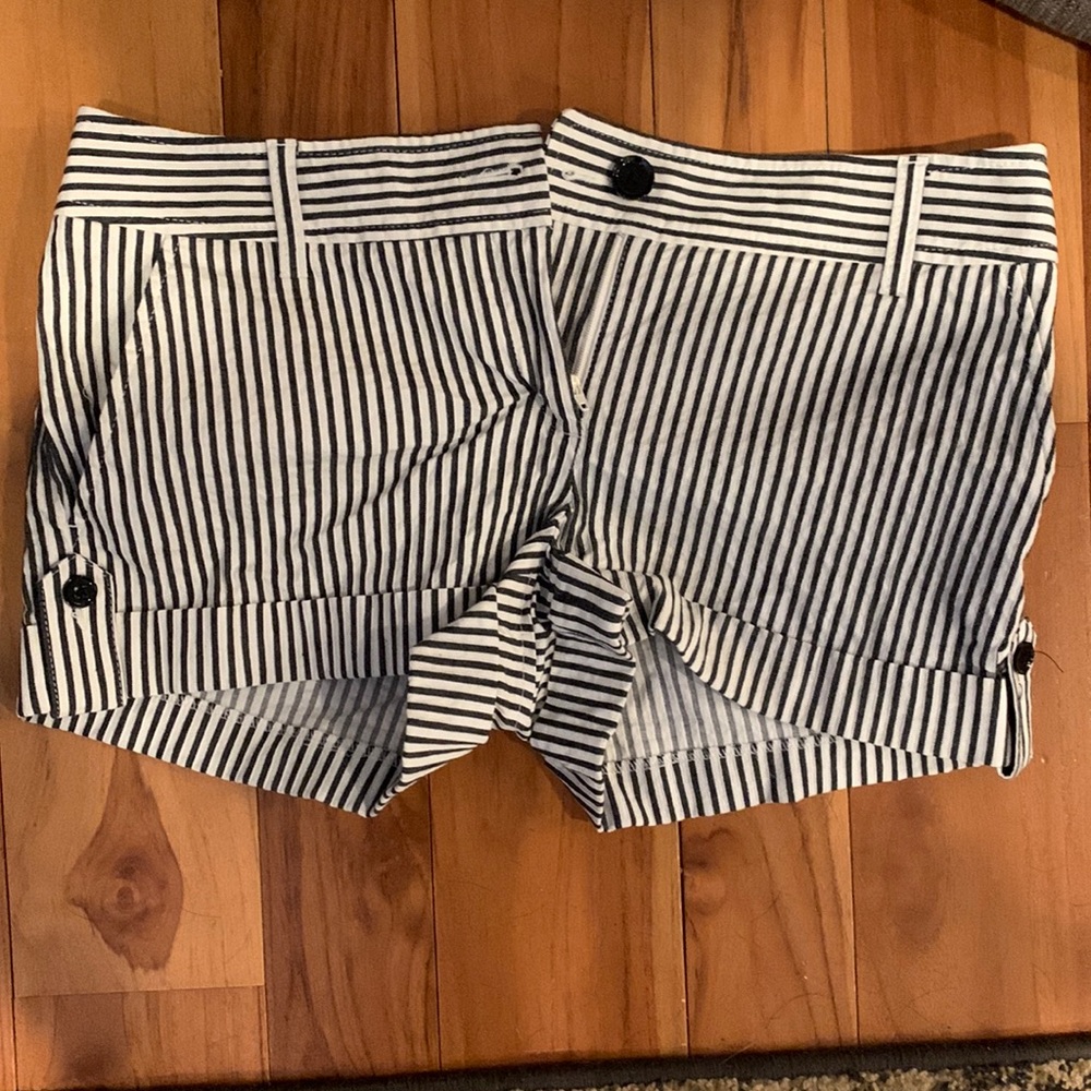Express black & white striped shorts